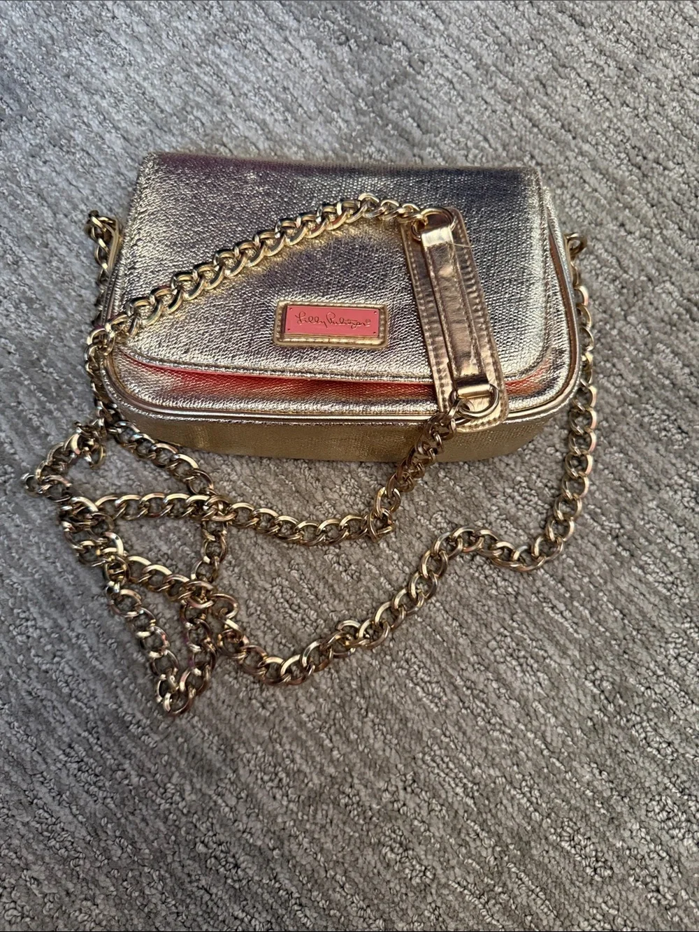 Lilly Pulitzer Gold Metallic Chain Crossbody Bag